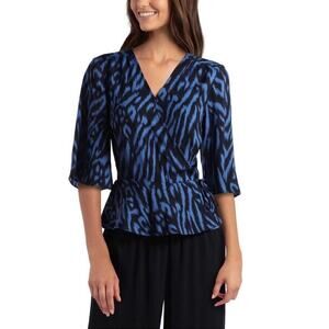 Gigi Parker‎ Women's Wrap Top (Small, Zebra Ikat Bright Cobalt)